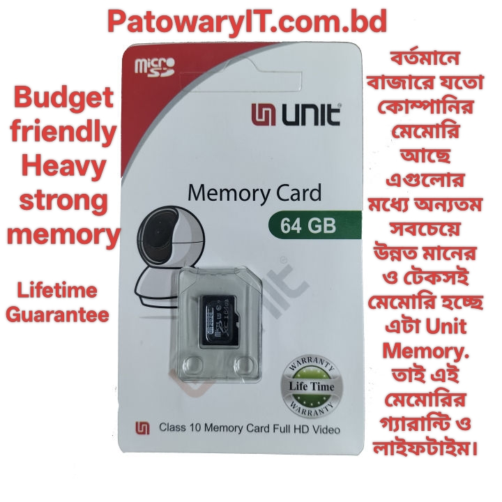 Unit 64GB Memory card with Lifetime Guarantee